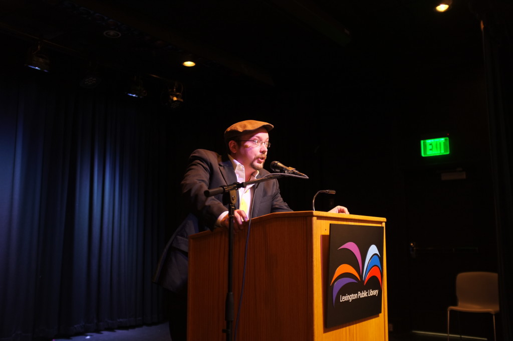 Matthew Haughton reading a poem for Lexington Poetry Month